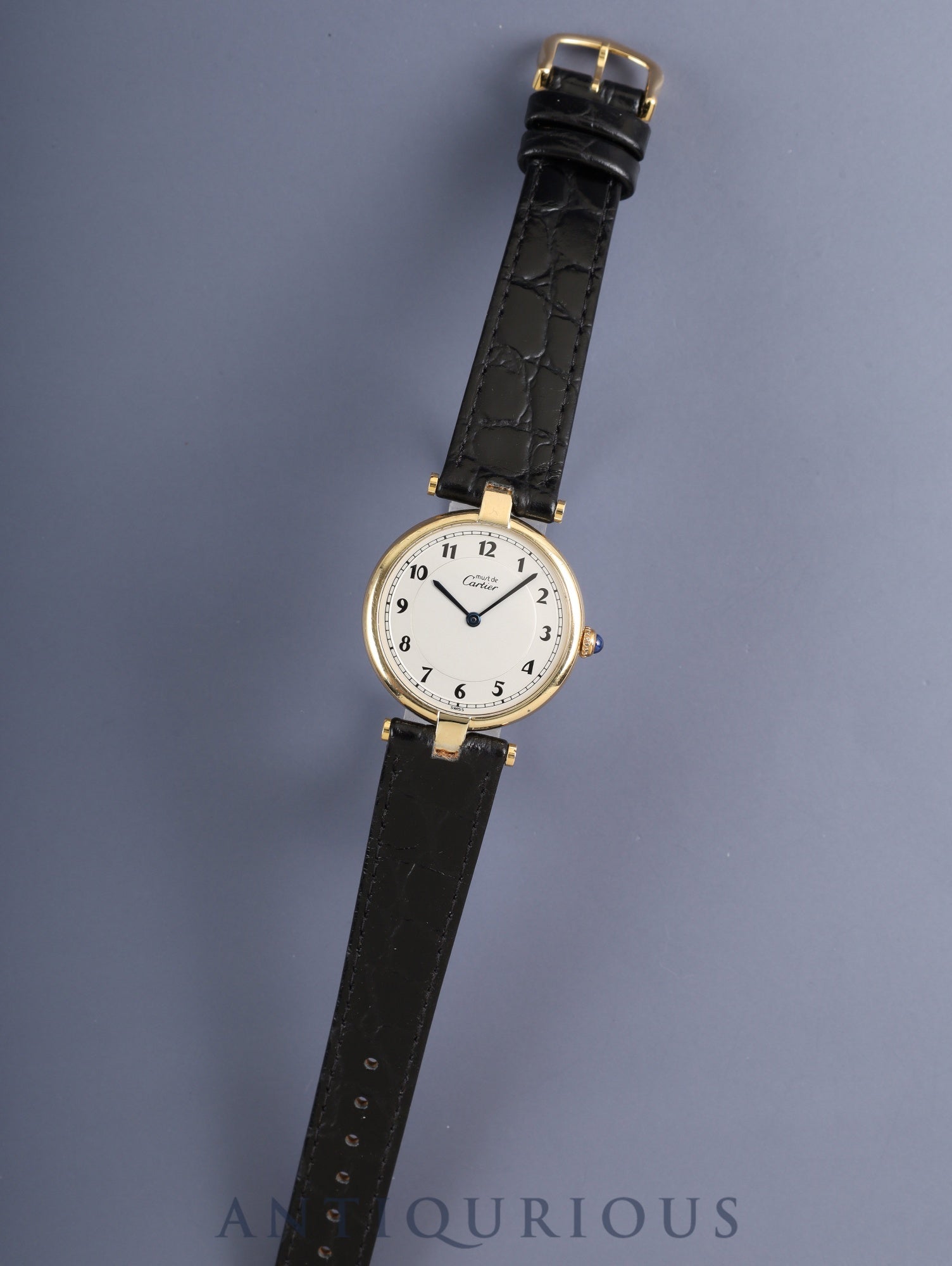 カルティエ マスト ヴァンドーム VLC LM 17 クォーツ SV925 革 純正ピンバックル（GP）アラビア文字盤 カルティエブティックにてコンプリートサービス済み