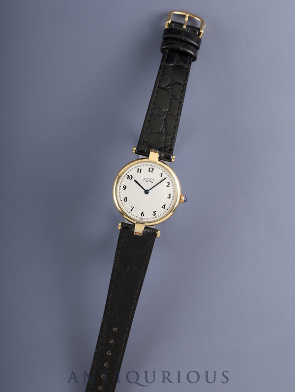 カルティエ マスト ヴァンドーム VLC LM 17 クォーツ SV925 革 純正ピンバックル（GP）アラビア文字盤 カルティエブティックにてコンプリートサービス済み