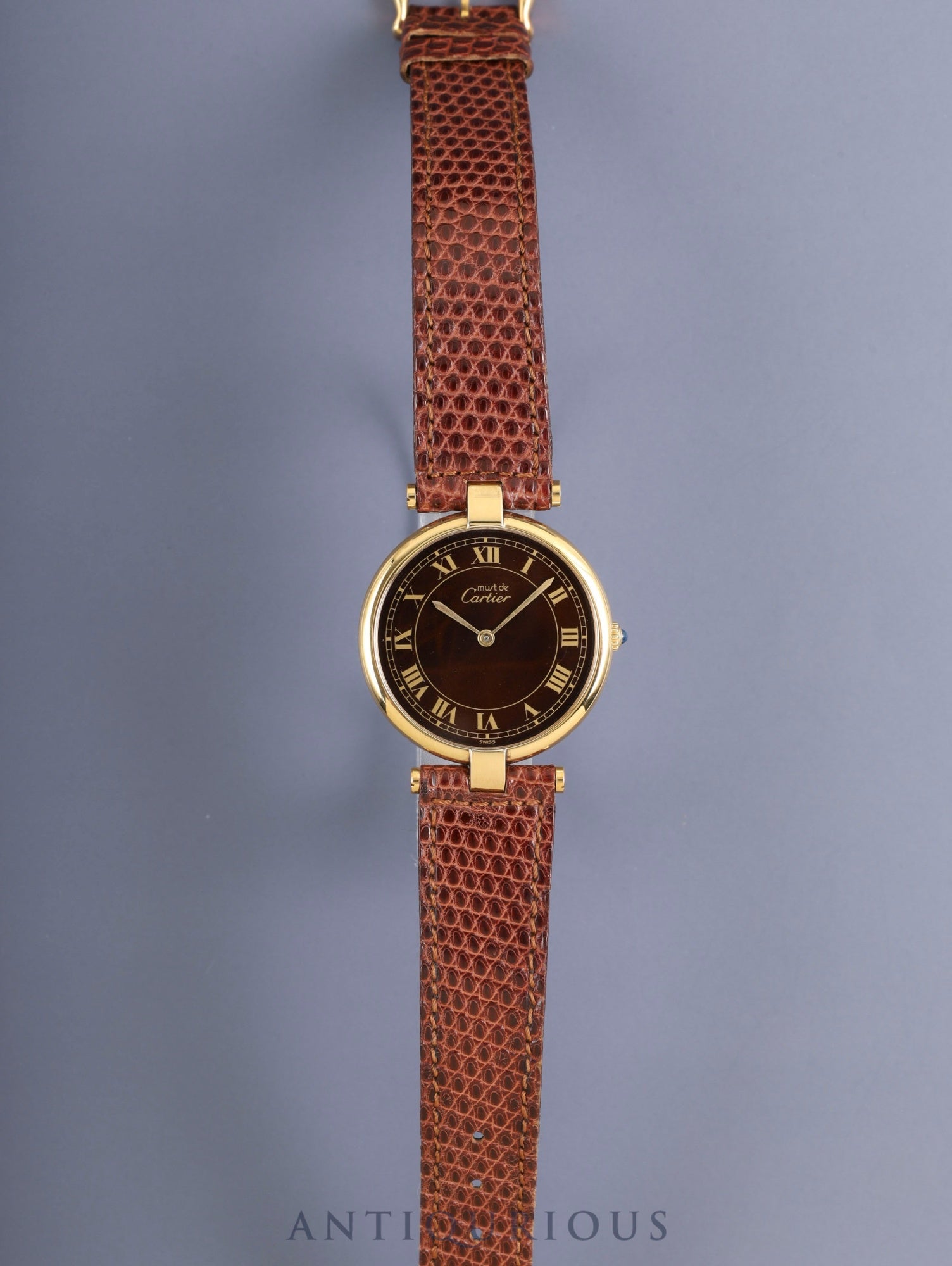カルティエ マスト ヴァンドーム VLC LM 17 クォーツ Cal.81 SV925 純正革ベルト 純正尾錠（GP） ブラウンローマン文字盤 箱 保証書（1988年）オーバーホール済み