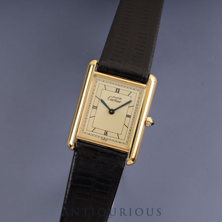 Cartier Must Tank LM QZ 681006 SV925 Leather Genuine Buckle (GP) Champagne Dial