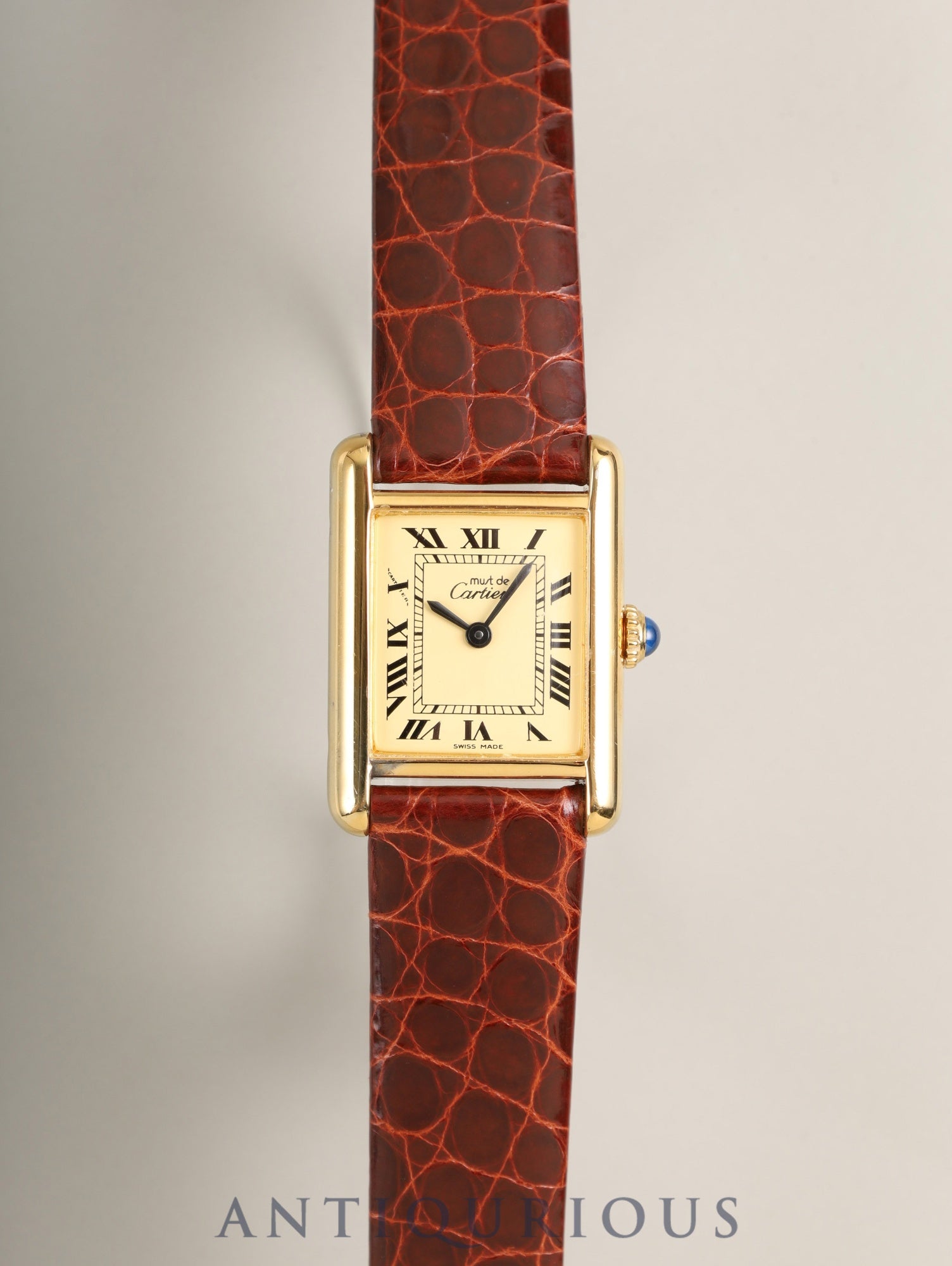 カルティエ マストタンク SM 手巻き Cal.78-1 SV925 革 純正尾錠（GP）アイボリーローマン文字盤（SWISS MADE表記 ）オーバーホール済み