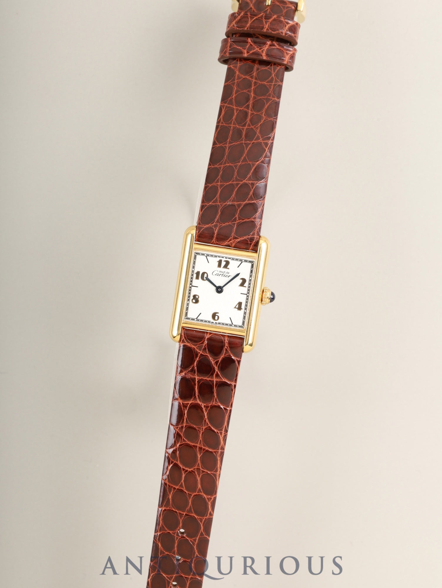 Cartier Must Tank SM 5057001 Quartz Cal.057 SV925 Leather Genuine Pin Buckle (GP) Arabic Dial (SWISS marking) Overhauled Polished