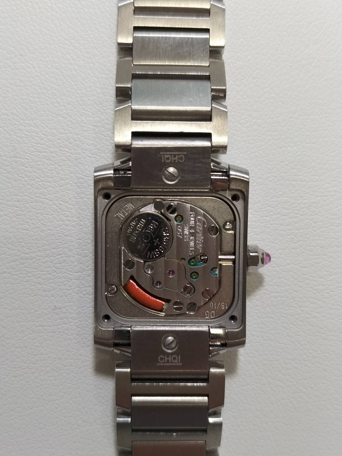 カルティエ タンクフランセーズ SM 2384 クォーツ Cal.057 SS SS ピンクシェルローマン文字盤 （SWISS MADE表記）箱 冊子 保証書（2011年）DVD オーバーホール済み