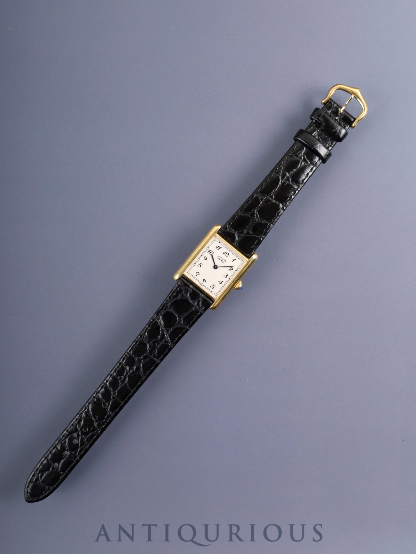 Cartier Must Tank LM 590005 Quartz Caliber 90 SV925 Leather Strap with Genuine GP Buckle Arabic Dial Circa 1982-1995 Overhauled and Finished to Like New