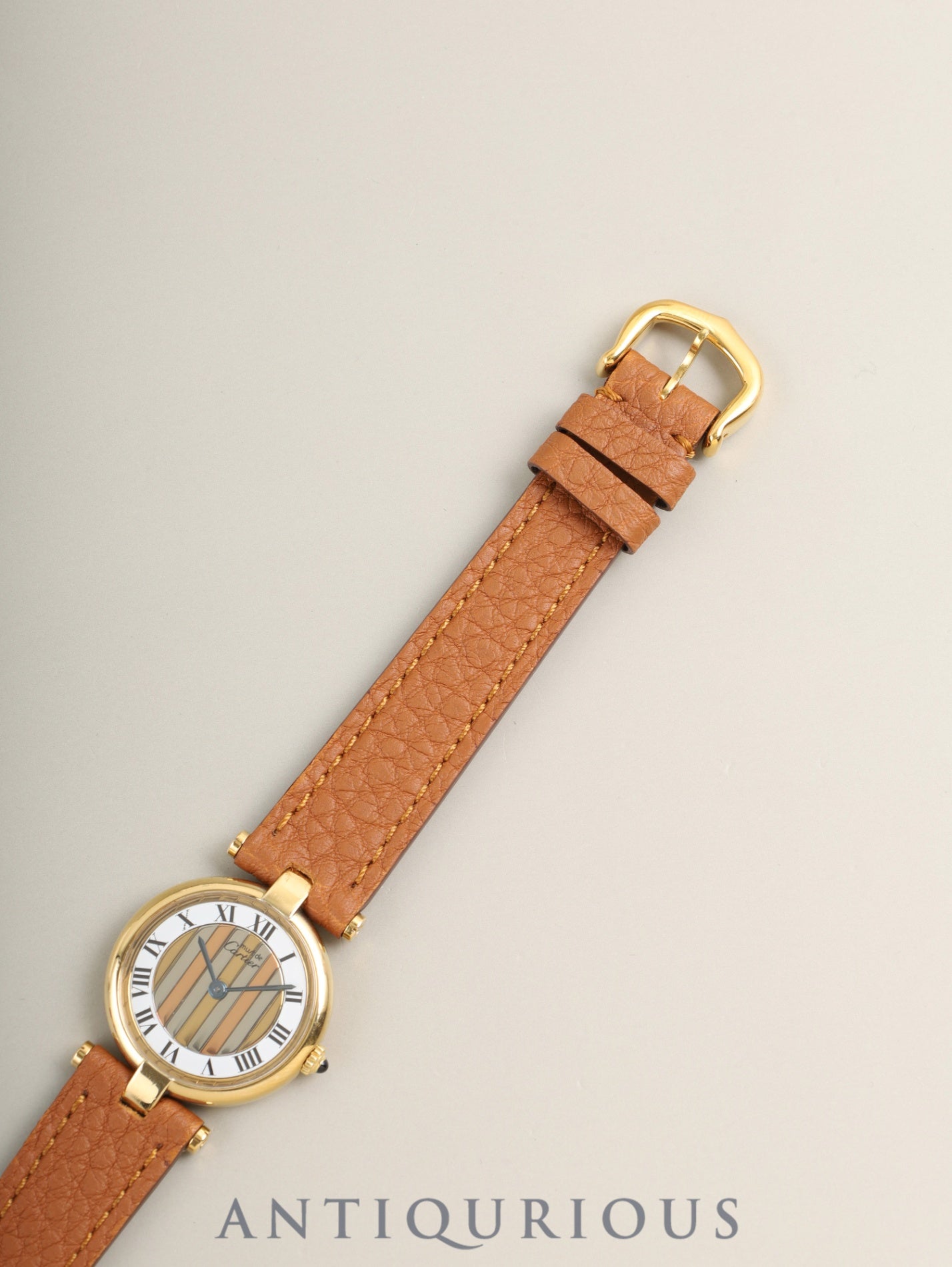 Cartier Must Vendome VLC SM 18 Quartz Cal. 81 SV925 Leather Original Pin Buckle (GP) Front Trinity Dial Box Overhauled