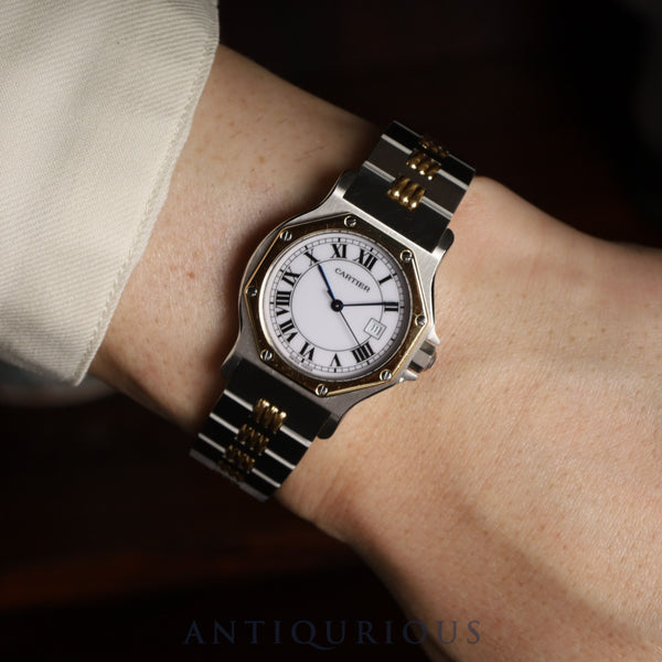 Cartier Santos Octagon LM 2966 Automatic, Stainless Steel/Yellow Gold, White Roman Dial, Booklet, Completely Serviced at a Cartier Boutique