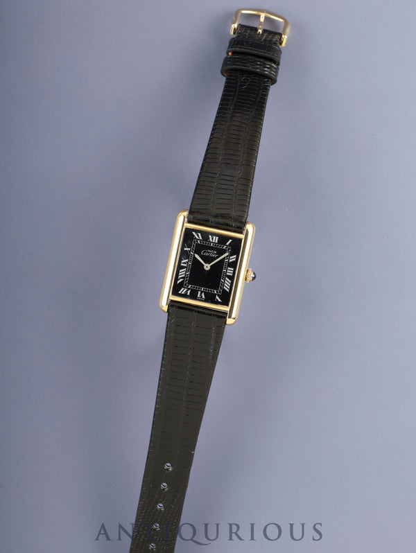 カルティエ マストタンク LM 手巻き Cal.78-1 SV925 革 純正ピンバックル（GP）ブラックローマン文字盤（SWISS表記） オーバーホール済み 新品仕上げ済み