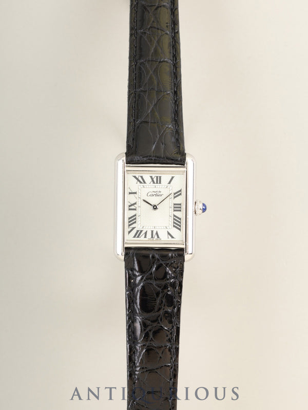 カルティエ マストタンク MM W1016230 / 2416 クォーツ Cal.057 SV925 革 純正Dバックル（SS）ライトグリーンローマン文字盤（SWISS MADE表記、2000年クリスマス限定）オーバーホール済み