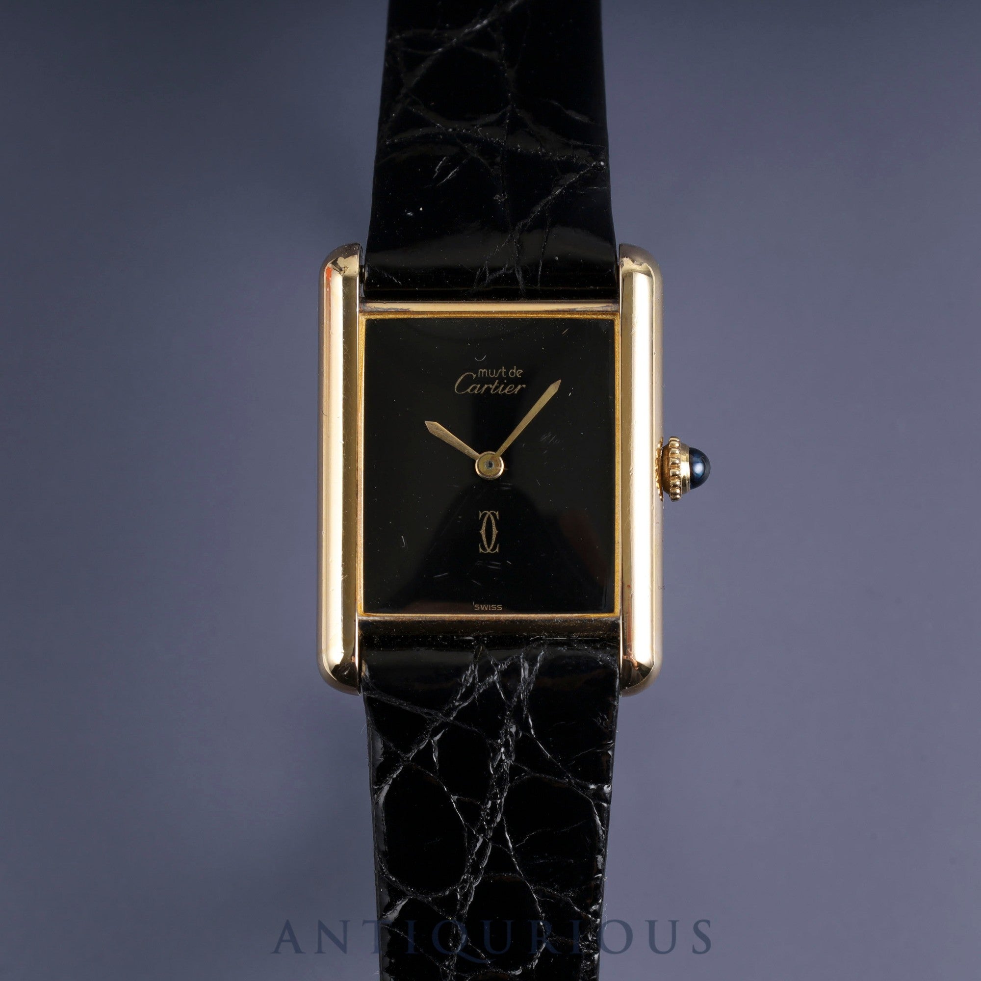 Cartier Must Tank LM Manual winding Cal.78-1 SV925 Leather Genuine buckle (GP) Onyx dial Overhauled