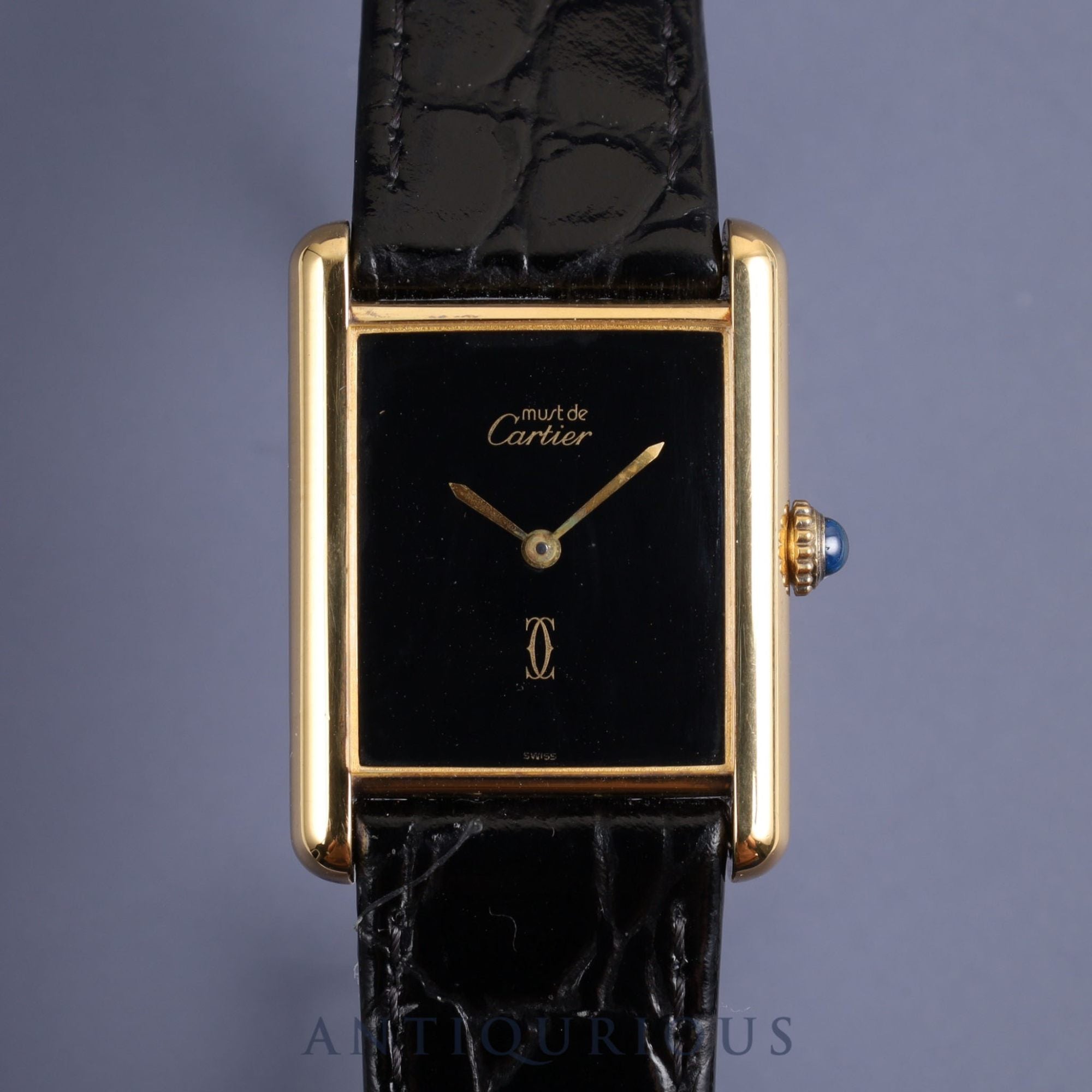 Cartier Must Tank LM Manual winding Cal.78-1 SV925 Leather Genuine buckle (GP) Onyx dial Overhauled