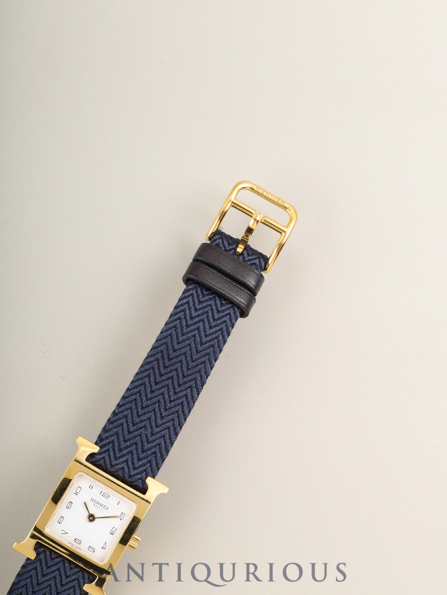 エルメス Hウォッチ HH1.201 クォーツ Cal.901.001 GP 純正ベルト 純正尾錠（GP）ホワイト文字盤 箱 カード（2019年）保存袋 オーバーホール済み