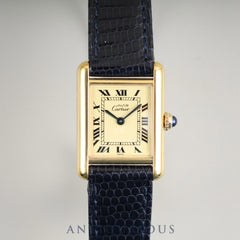 カルティエ マストタンク SM W1003153 / 5057001 クォーツ Cal.057 SV925 革 純正尾錠（GP）アイボリーローマン文字盤 オーバーホール済み 新品仕上げ済み