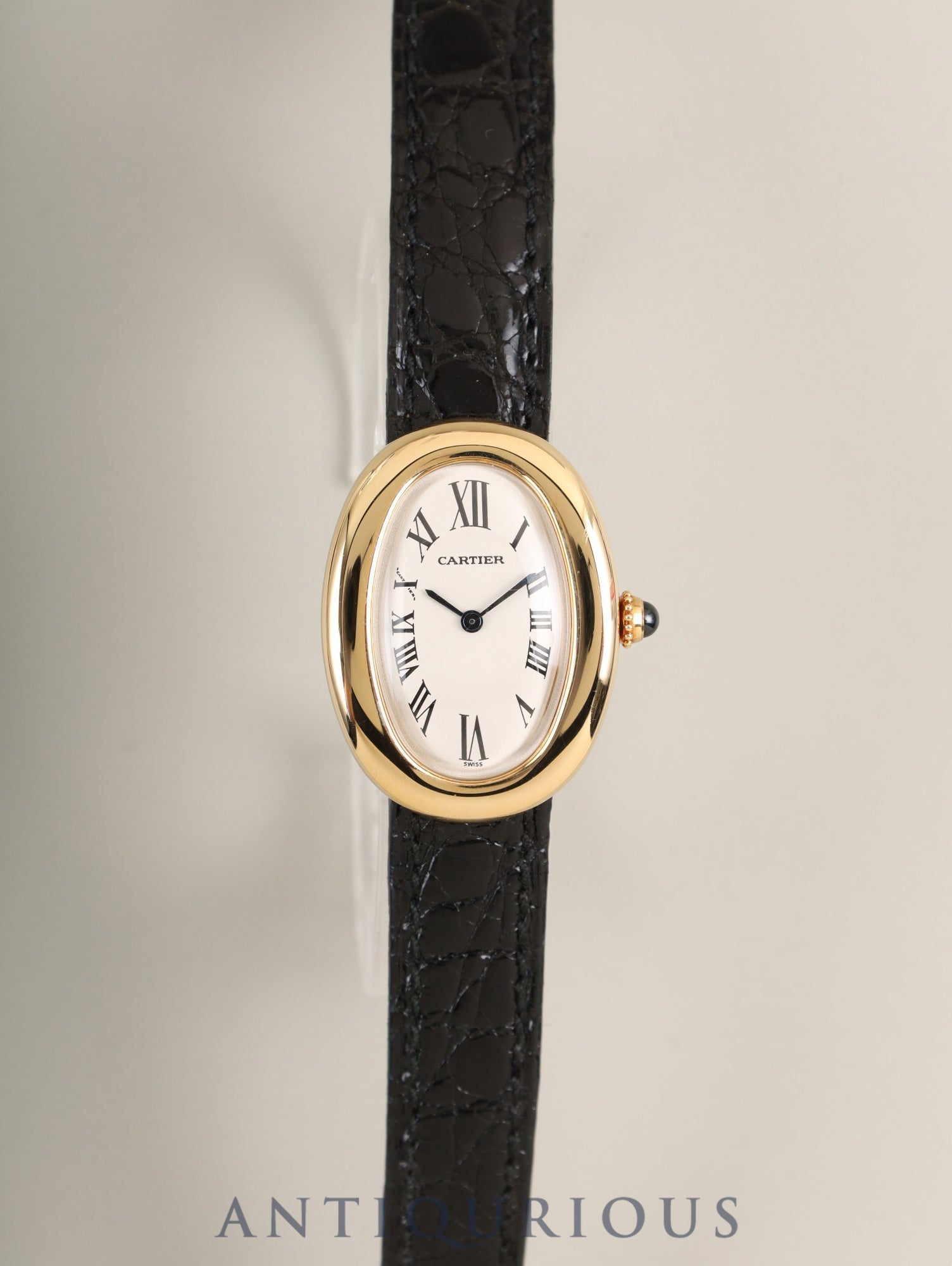 Cartier Baignoire SMW1506056 / 1952 Quartz Cal. 057 750YG Leather Genuine Pin Buckle (750YG) White Roman Dial Box Booklet Warranty (1995) Overhauled