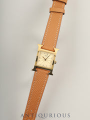 エルメス Hウォッチ HH1.210 クォーツ SS/GP  革 純正尾錠（GP）シャンパン文字盤 純正革ベルト（□A刻印：1997年）オーバーホール済み