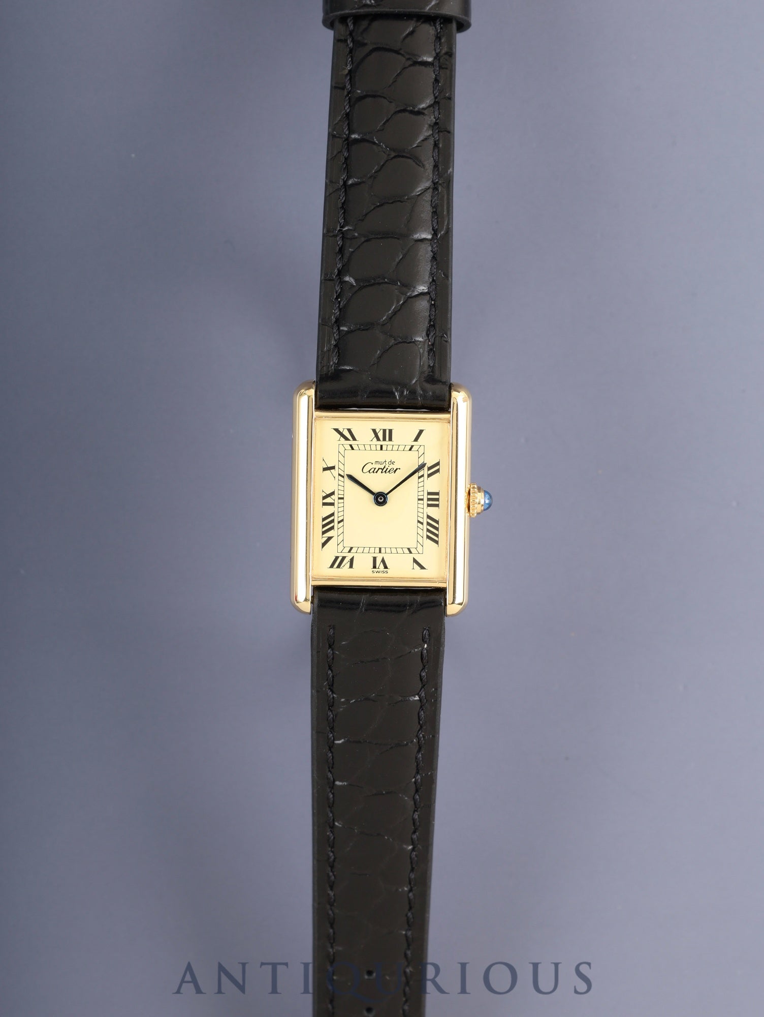 カルティエ マストタンク LM 590005 クォーツ Cal.90 SV925 革 純正ピンバックル（GP）アイボリーローマン文字盤（SWISS表記） 箱 冊子 保証書（無記載）オーバーホール済み
