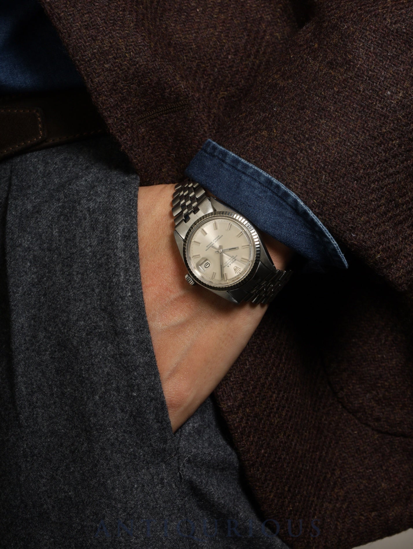 Rolex Datejust 1601 Wide Boy Automatic Caliber 1570 Stainless Steel/White Steel Silver Dial No. 27 (1969) Overhauled