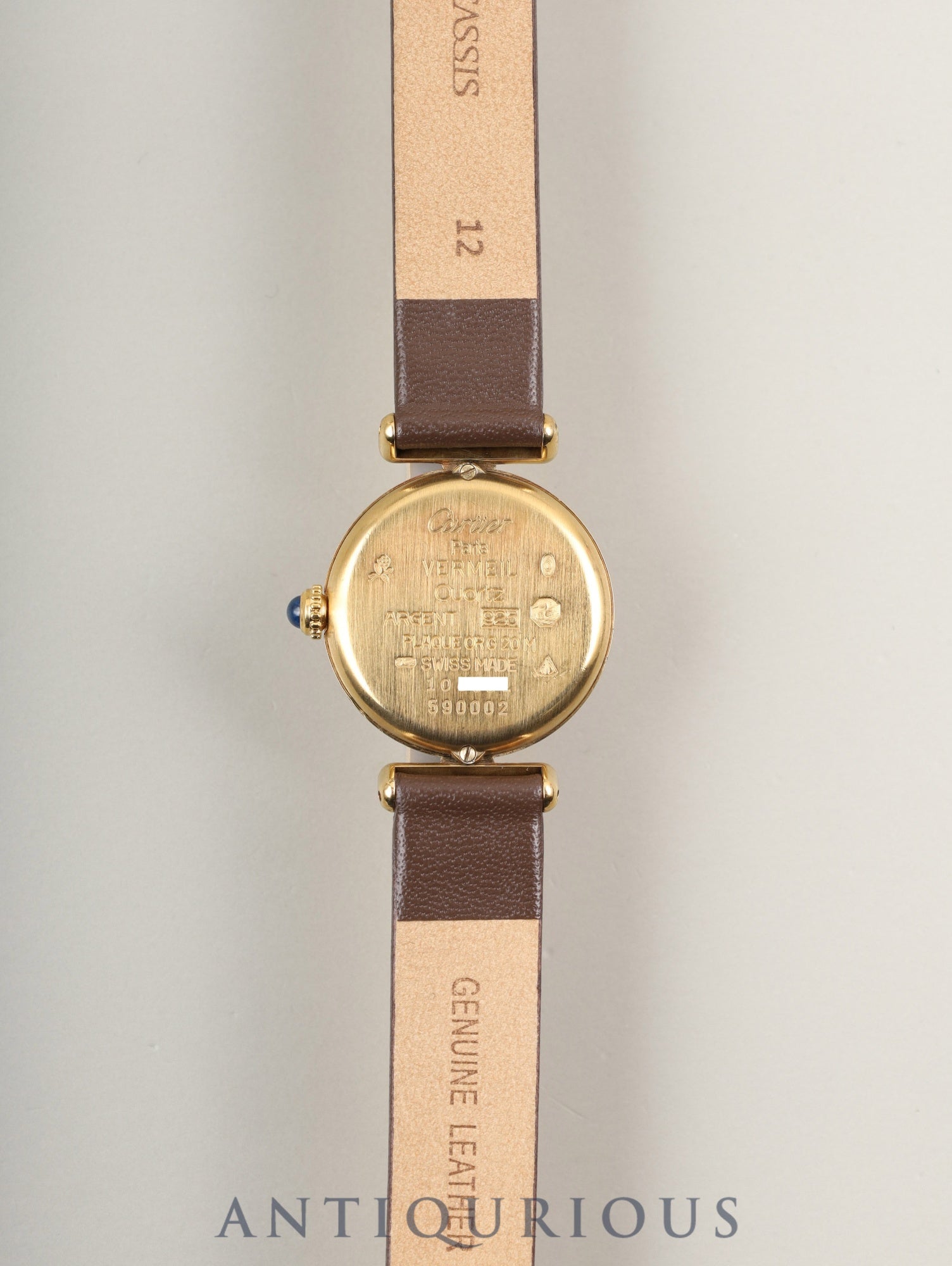 カルティエ マストコリゼ 590002 クォーツ Cal.90 SV925 革 純正尾錠（GP）ゴールド文字盤 オーバーホール済み