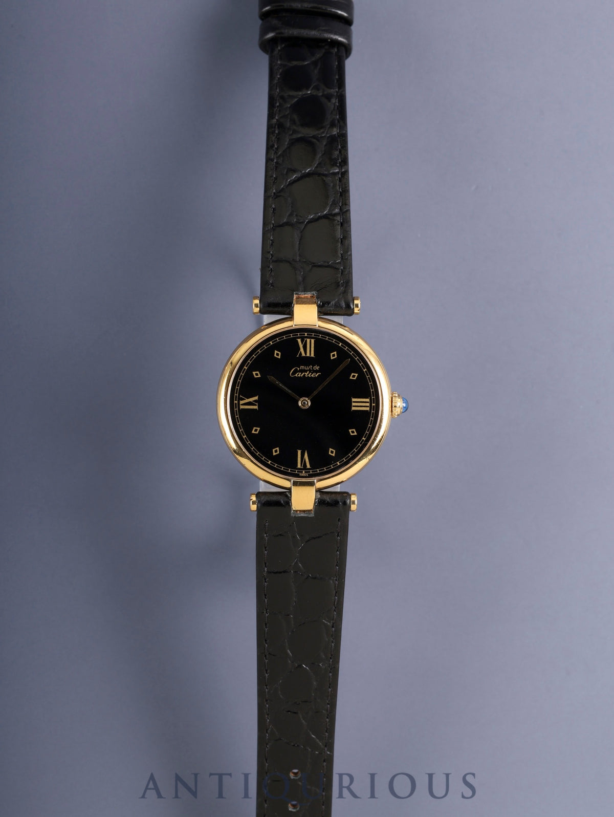 Cartier Must Vendome VLC LM 590003 Quartz Cal.90 SV925 Leather Original Pin Buckle (GP) Black Roman Dial (SWISS marking) Overhauled