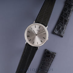 Piaget Round 90239 Manual Winding Caliber 9P2 750 Leather Genuine Buckle (750) Silver Dial Genuine Strap Overhauled