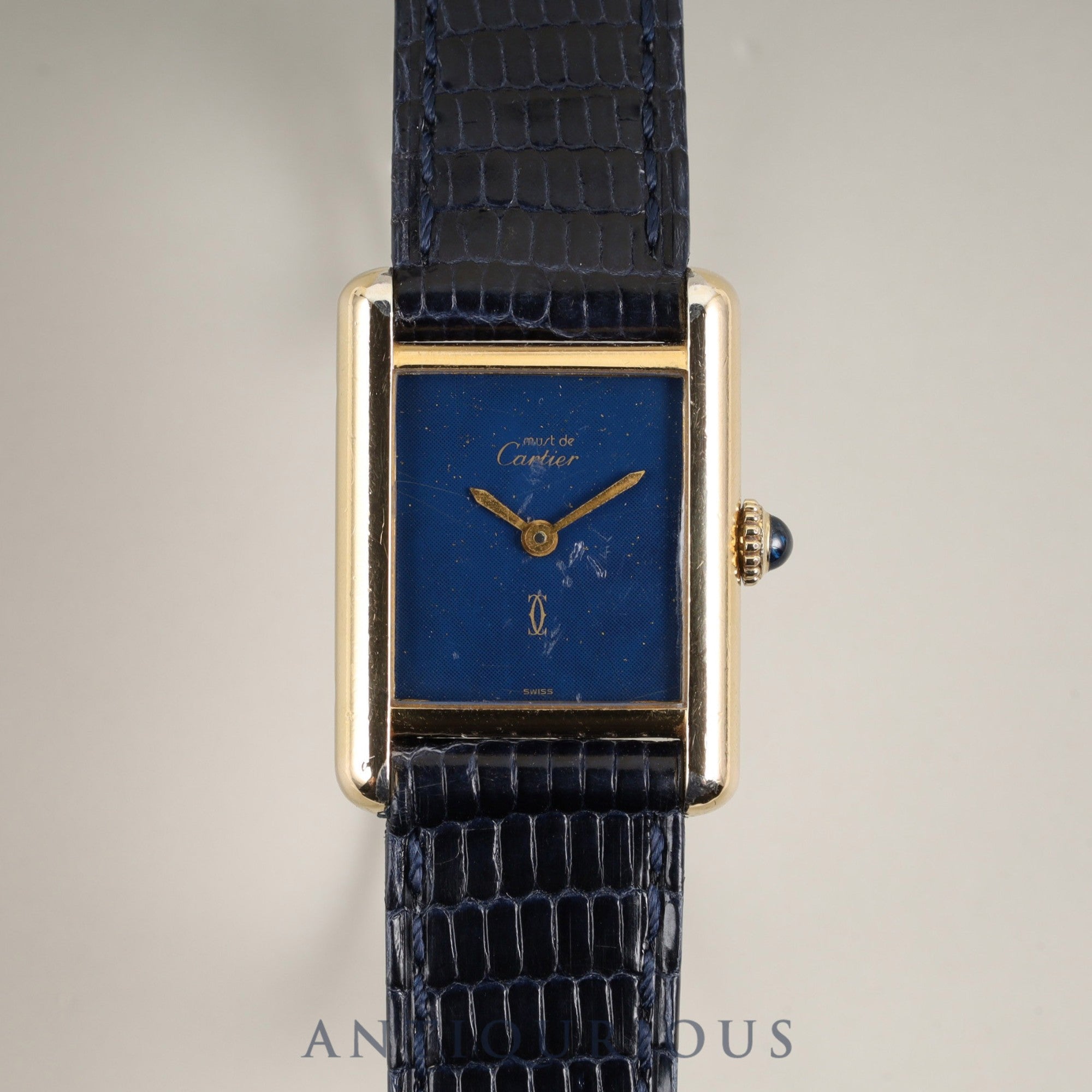 カルティエ マストタンク SM 手巻き SV925 革 純正尾錠（GP）ラピスラズリ文字盤 箱 冊子 保証書（1981年） オーバーホール済み