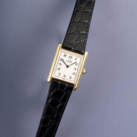 カルティエ マストタンク LM 590005 クォーツ Cal.90 SV925 革 純正尾錠（GP） アラビア文字盤 1982年頃～1995年頃 オーバーホール済み 新品仕上げ済み