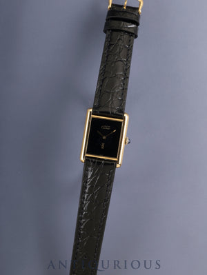 Cartier Must Tank LM 6 Hand-wound Cal.78-1 SV925 Leather Genuine Pin Buckle (GP) Onyx Dial (SWISS marking) Overhauled