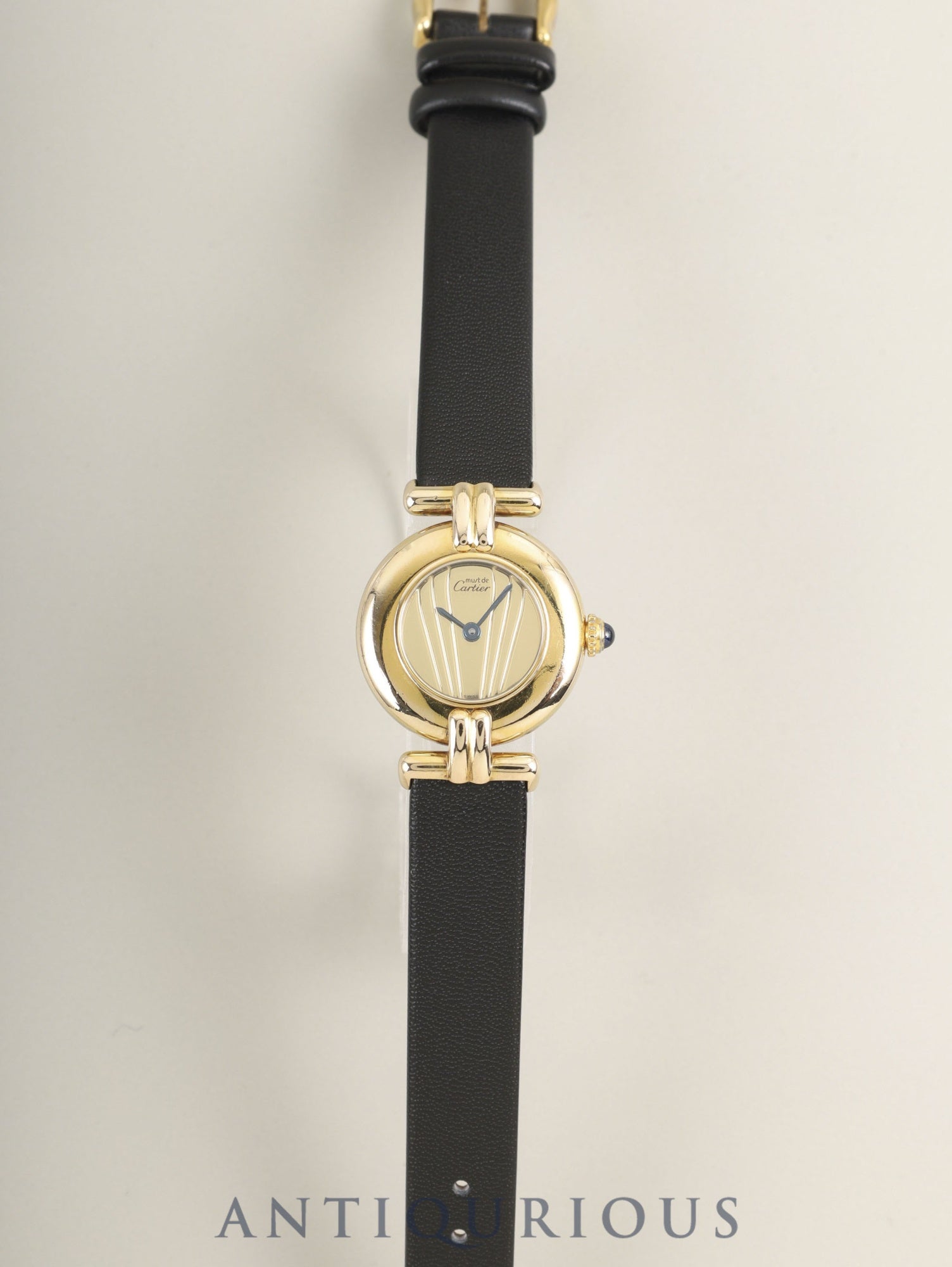 Cartier Must Colisée 590002 Quartz Cal.90 SV925 Leather Original Pin Buckle (GP) Gold Dial (SWISS marking) Overhauled