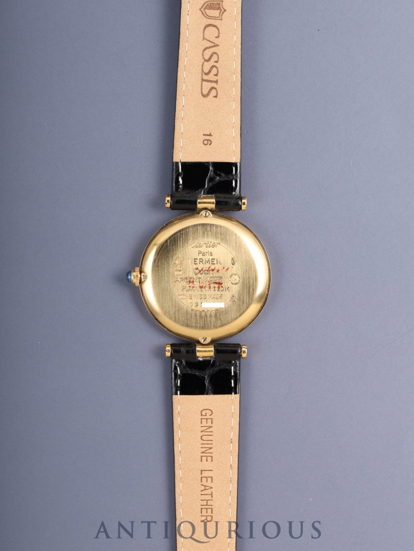 カルティエ マスト ヴァンドーム VLC LM 590003 クォーツ Cal.90 SV925 革 純正尾錠（GP）アイボリー4点ローマン文字盤 箱 保証書（1993年）オーバーホール済み