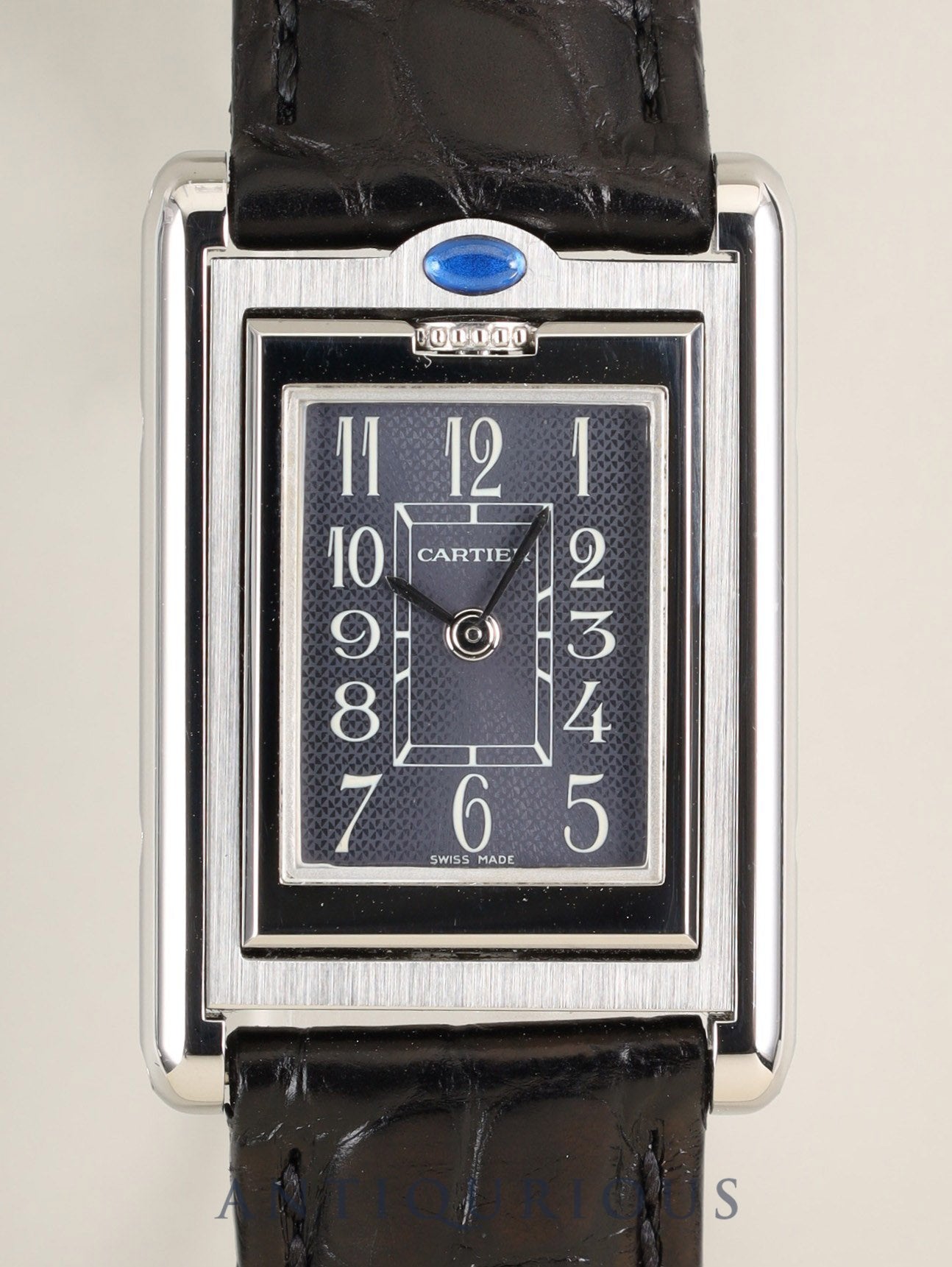カルティエ タンク バスキュラント SM W1016830 / 2386 クォーツ Cal.059 SS 革 純正Dバックル（SS）グレーアラビア文字盤（SWISS MADE表記 / 裏彫りあり）箱 冊子 保証書（2002年）オーバーホール済み