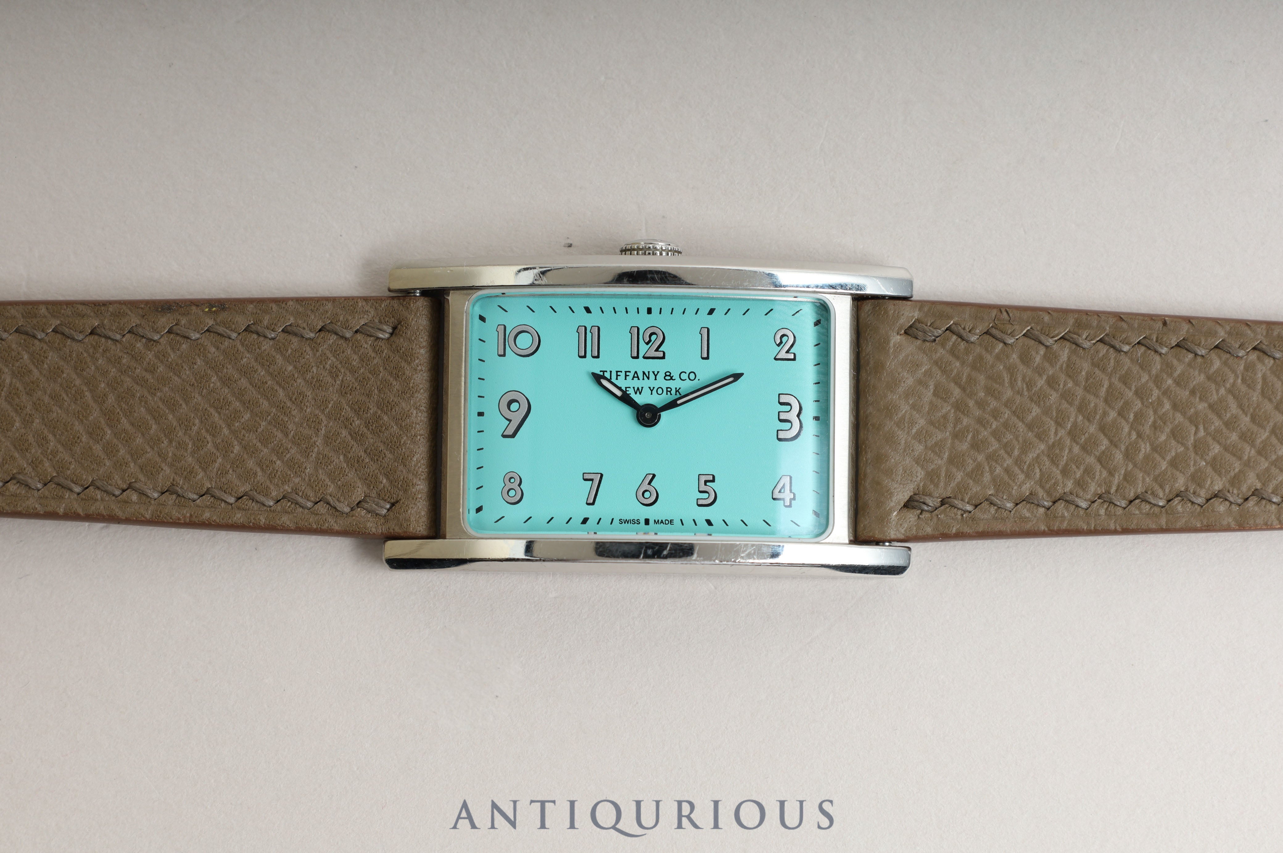 Tiffany East West Mini 36668679 Quartz Tiffany Blue Dial Stainless Steel Leather Box Warranty Card Genuine Leather Strap Included