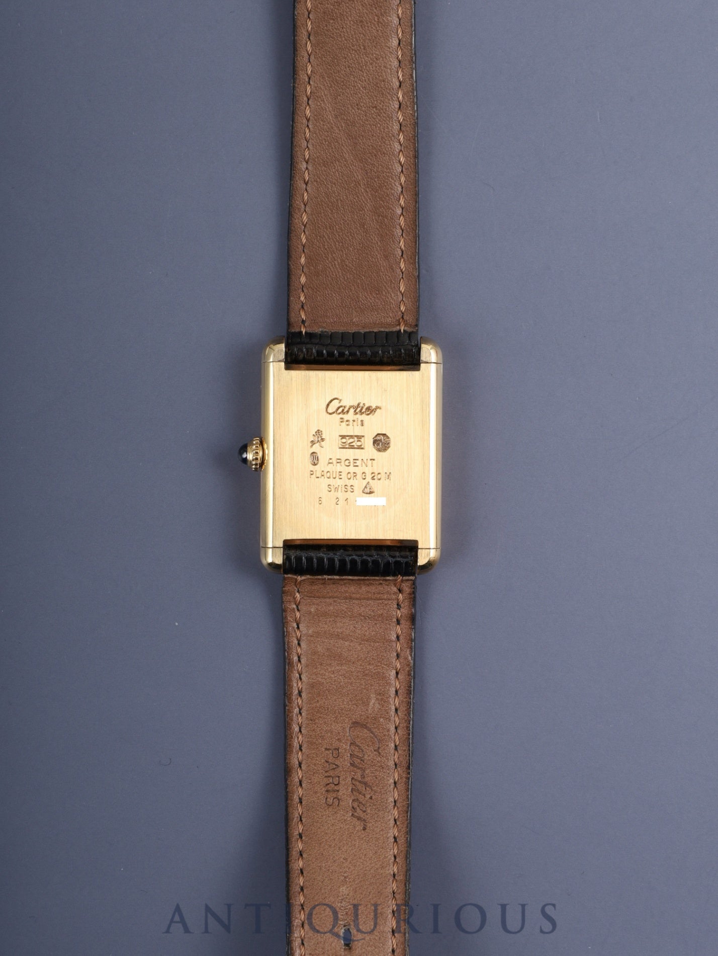 カルティエ マストタンク LM 19749 13 手巻き SV925 純正革ベルト 純正尾錠（GP） ブラックローマン文字盤 保証書（1987年） カルティエブティックにてコンプリートサービス済み