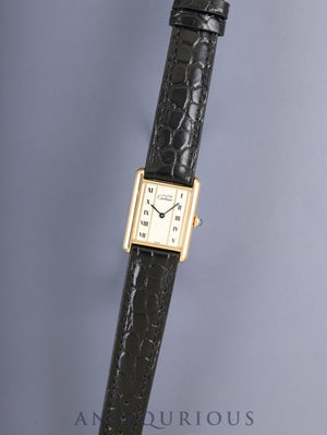 Cartier Must Tank LM W1002653 / 590005 Quartz Cal.90 SV925 Leather Genuine Pin Buckle (GP) Straight Roman Dial (SWISS marking) Overhauled