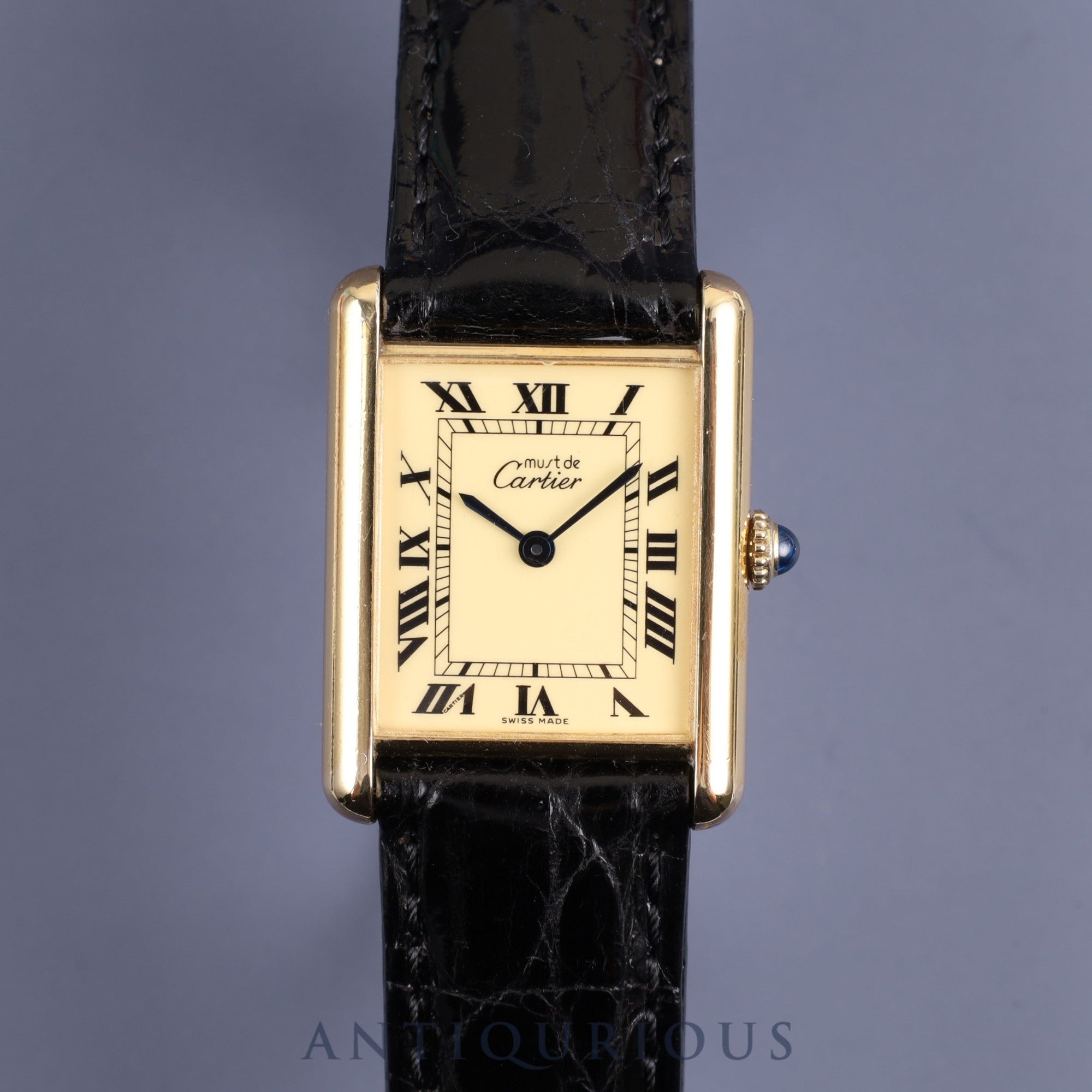 CARTIER カルティエ MUST TANK LM マストタンク LM 81974053 手巻き Cal.78-1 SV925 革 純正尾錠（GP）アイボリーローマン文字盤 1976年頃～1980年代初期頃 オーバーホール済み