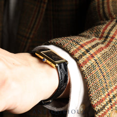 カルティエ マストタンク LM 手巻き Cal.78-1 SV925 革 純正尾錠（GP） オニキス文字盤 オーバーホール済み 新品仕上げ済み