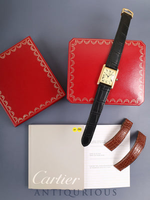 Cartier Must Tank GM (XL) 2413 Quartz Cal.687 SV925 Leather Genuine Deployant Buckle (GP) Ivory Roman Dial (SWISS MADE) Box, Booklets, Guarantee (blank), Genuine Leather Strap, Overhauled