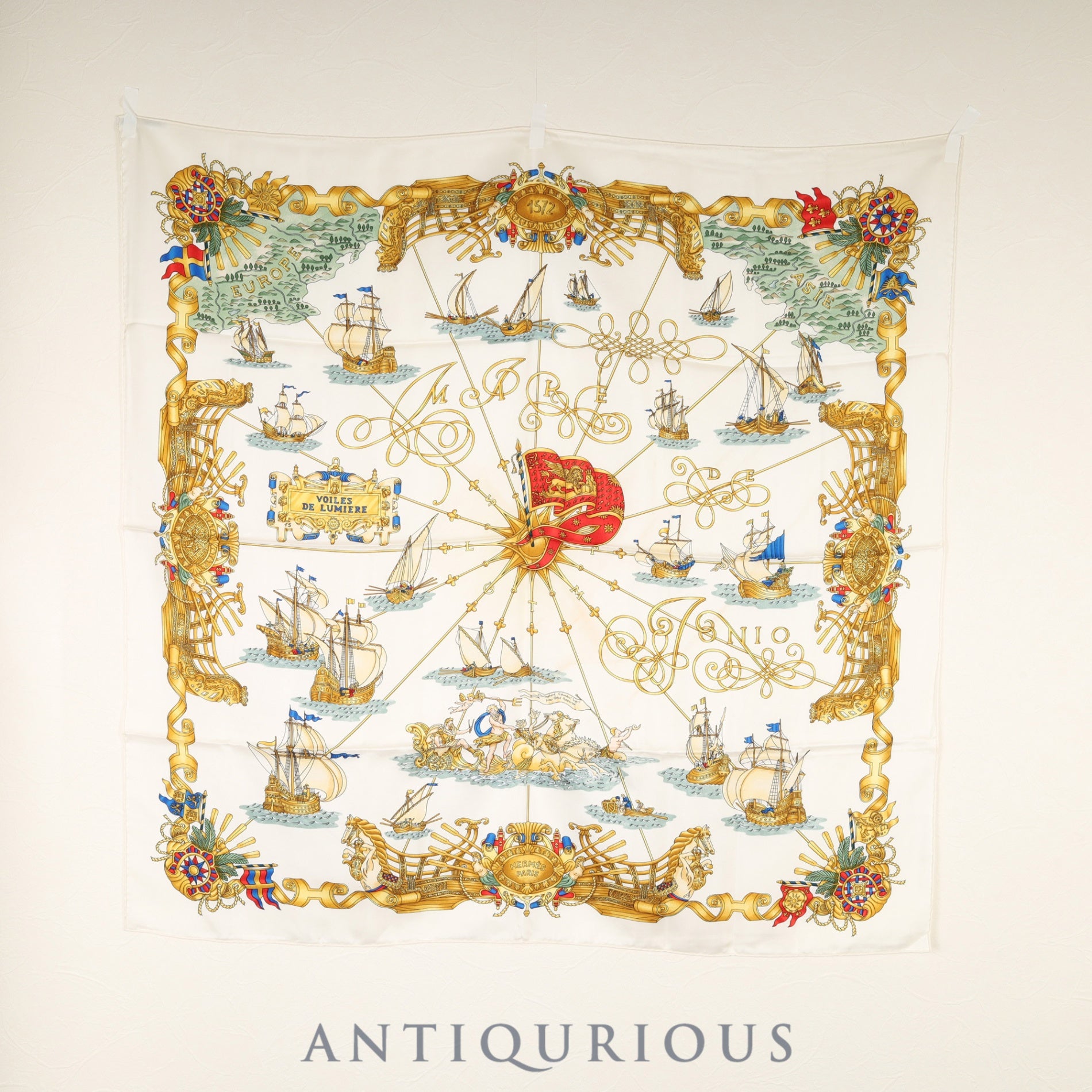 Hermès Scarf Carré 90 "Ships of Light" 100% Silk