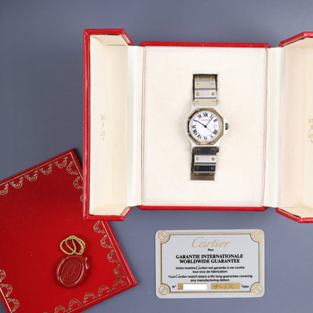 カルティエ サントス オクタゴン LM 2966 AC17.99gr 自動巻き SS×YG SS×YG ホワイトローマン文字盤 箱 保証書（1982年）修理明細書（印刷）タグ カルティエブティックにてコンプリートサービス（フルメンテナンス）済み