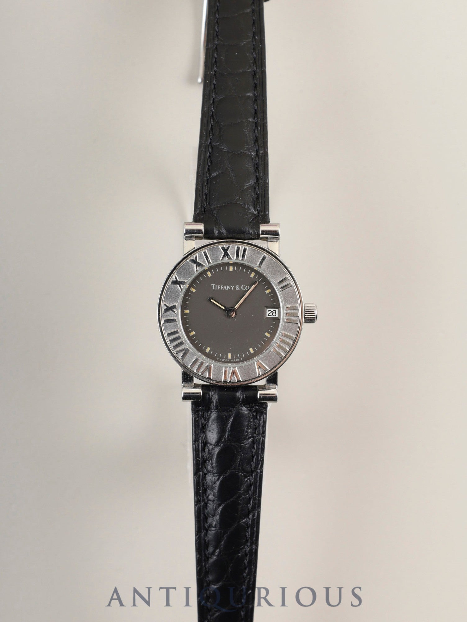 ティファニー アトラス 820.1008 クォーツ Cal.256.041 SS 革 純正バックル（SS） グレー文字盤 箱 冊子 保証書 オーバーホール済み