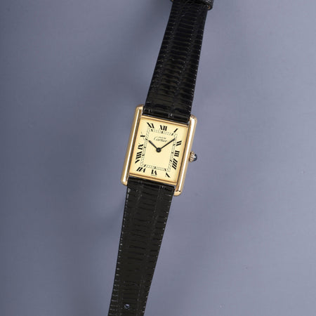 カルティエ マストタンク LM 手巻き Cal.78-1 SV925 革 純正尾錠（GP）アイボリーローマン文字盤（SWISS表記）オーバーホール済み