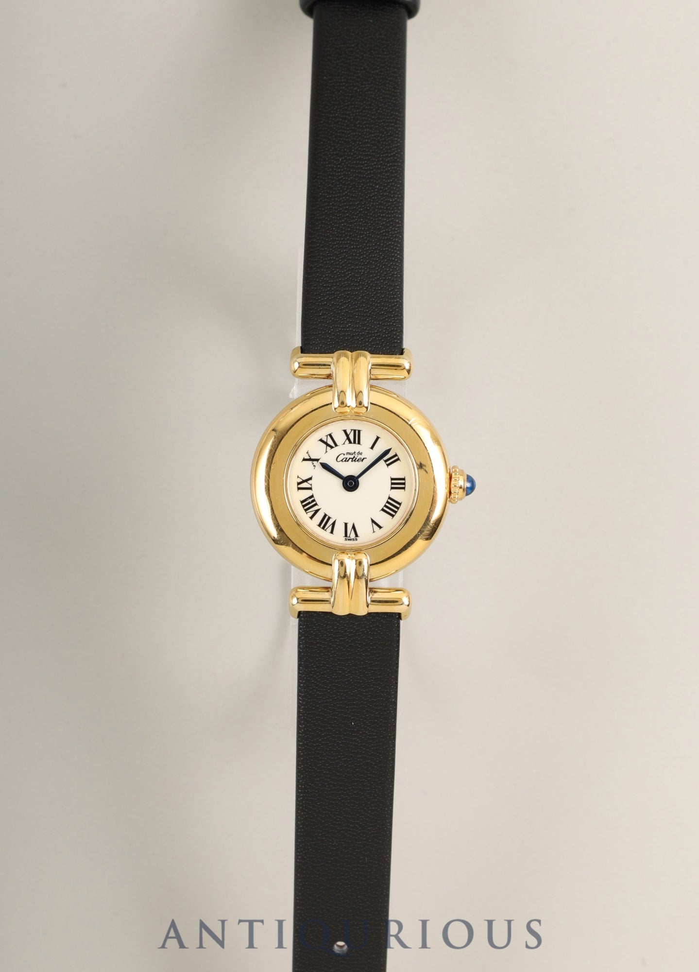 カルティエ マストコリゼ 590002 クォーツ SV925 革 純正ピンバックル（GP）アイボリーローマン文字盤 カルティエブティックにてコンプリートサービス（フルメンテナンス）済み