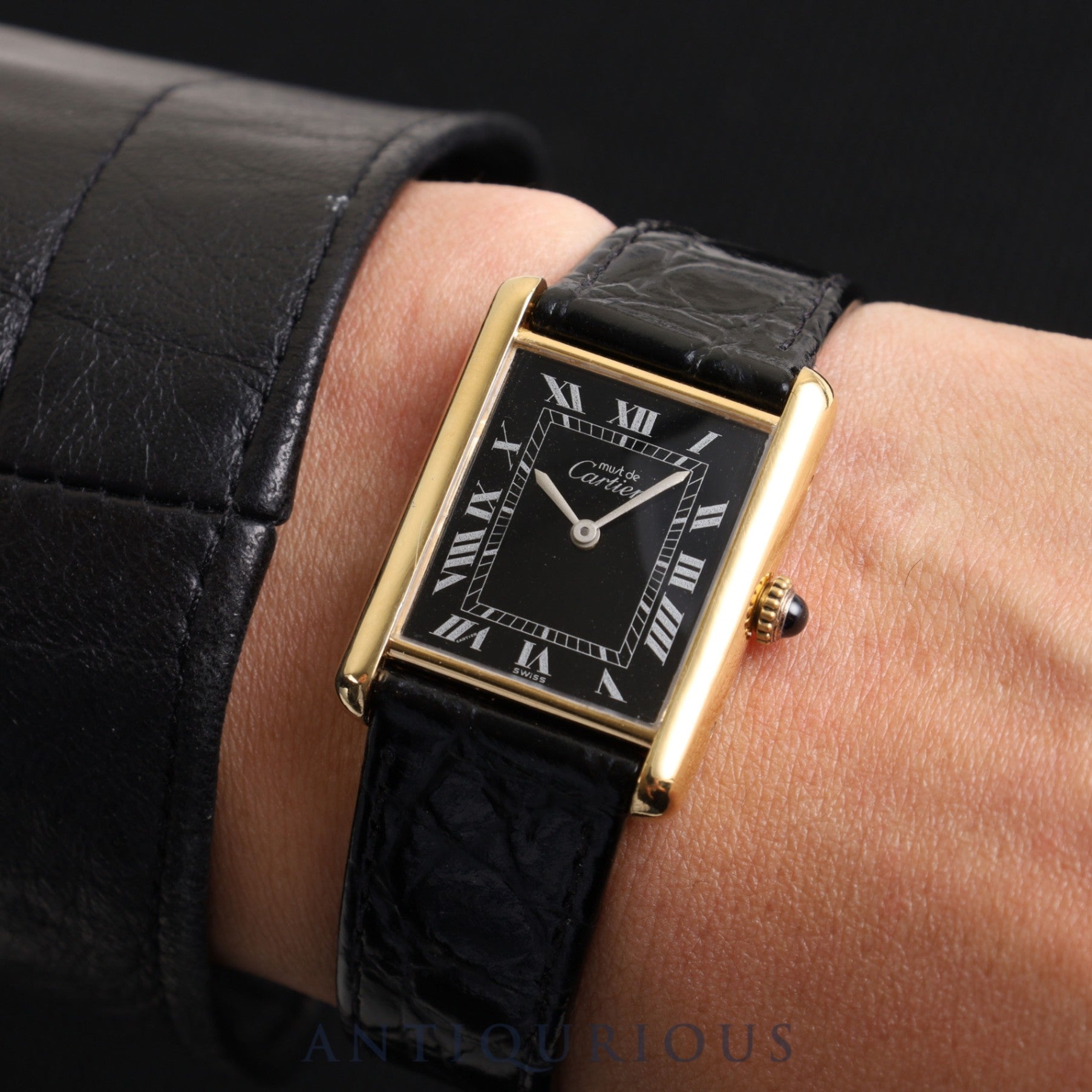 Cartier Must Tank LM Manual winding Cal.78-1 925 Leather Genuine buckle (GP) Black Roman dial Overhauled New finish