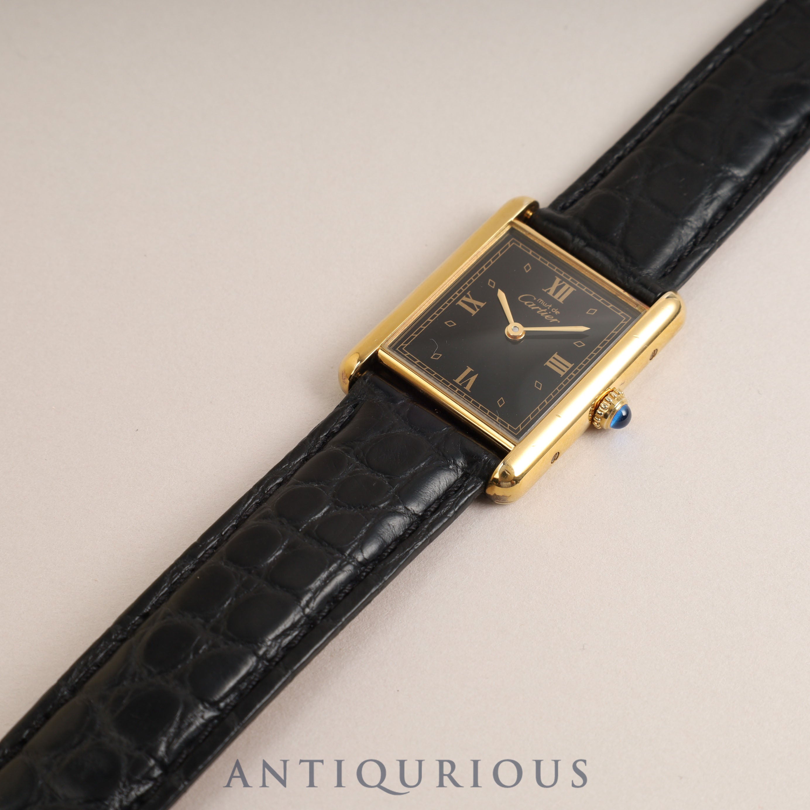CARTIER Must Tank LM QZ Black Flying Roman Dial Fully Maintained