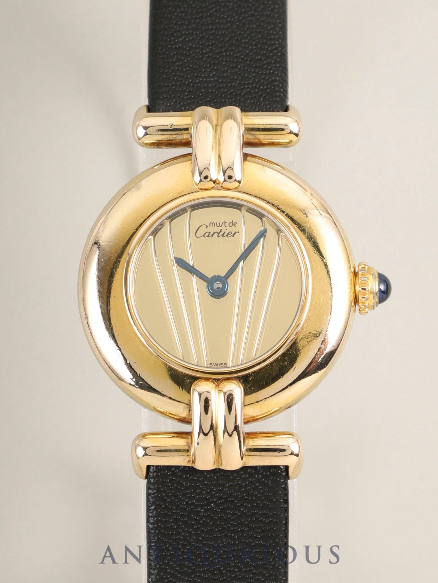 Cartier Must Colisée 590002 Quartz Cal.90 SV925 Leather Original Pin Buckle (GP) Gold Dial (SWISS marking) Overhauled