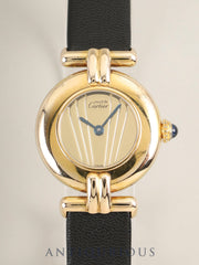 Cartier Must Colisée 590002 Quartz Cal.90 SV925 Leather Original Pin Buckle (GP) Gold Dial (SWISS marking) Overhauled