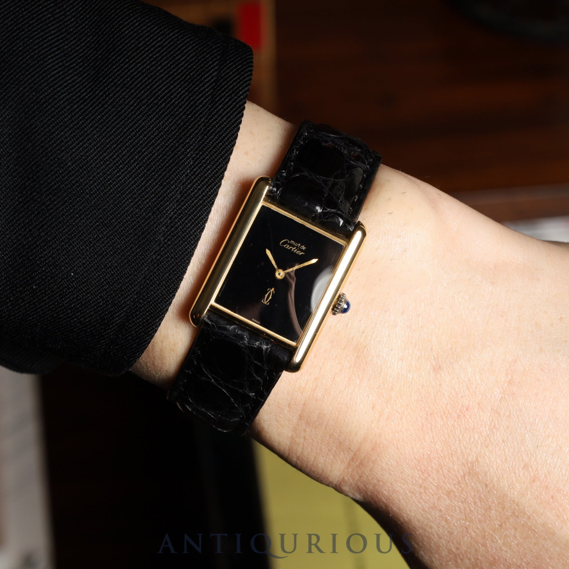 カルティエ マストタンク LM 手巻き Cal.78-1  SV925 革 純正尾錠（GP） オニキス文字盤 1976年頃～1981年頃 オーバーホール済み 新品仕上げ済み