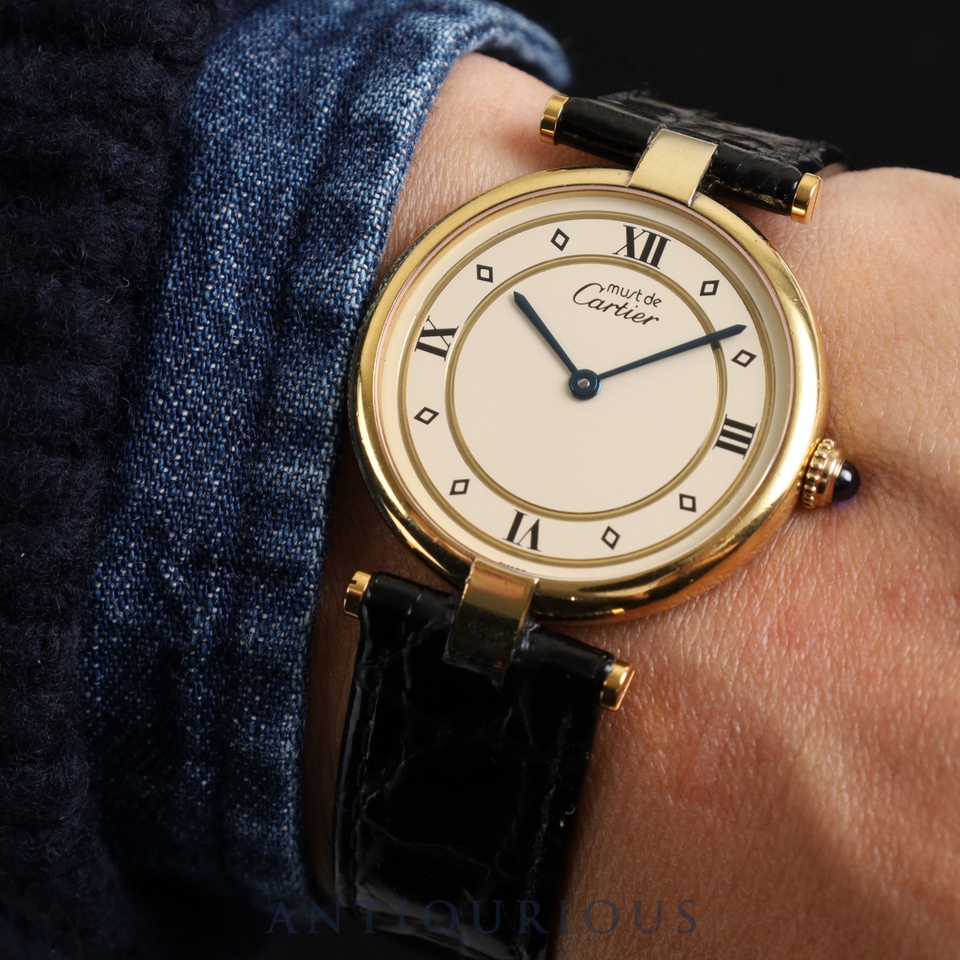 Cartier Must VLC Vendome LM 590003 Quartz Cal.690 SV925 Leather Genuine Buckle (GP) Ivory Dial Overhauled