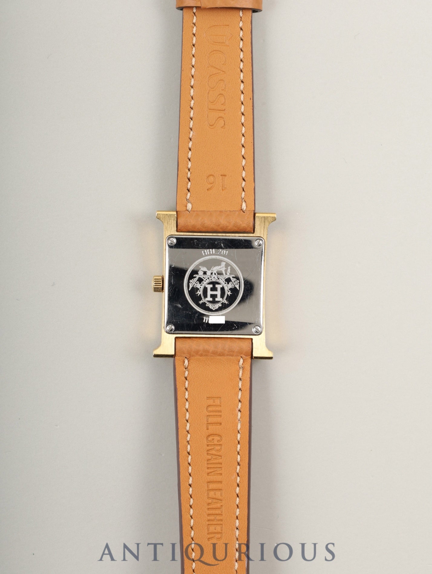 エルメス Hウォッチ HH1.210 クォーツ SS/GP  革 純正尾錠（GP）シャンパン文字盤 純正革ベルト（□A刻印：1997年）オーバーホール済み