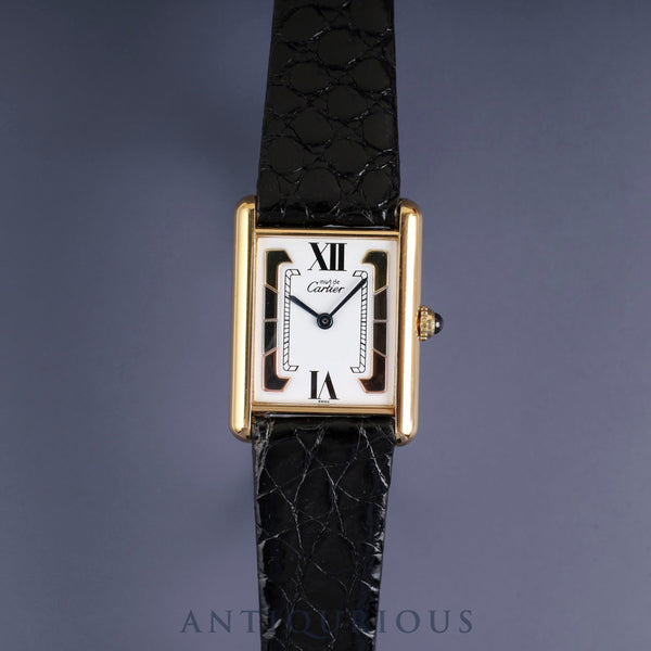 Cartier Must Tank LM 1615 / W1006254 Quartz Caliber 90 SV925 Leather Strap with Genuine GP Buckle, Side Trinity Dial, Overhauled