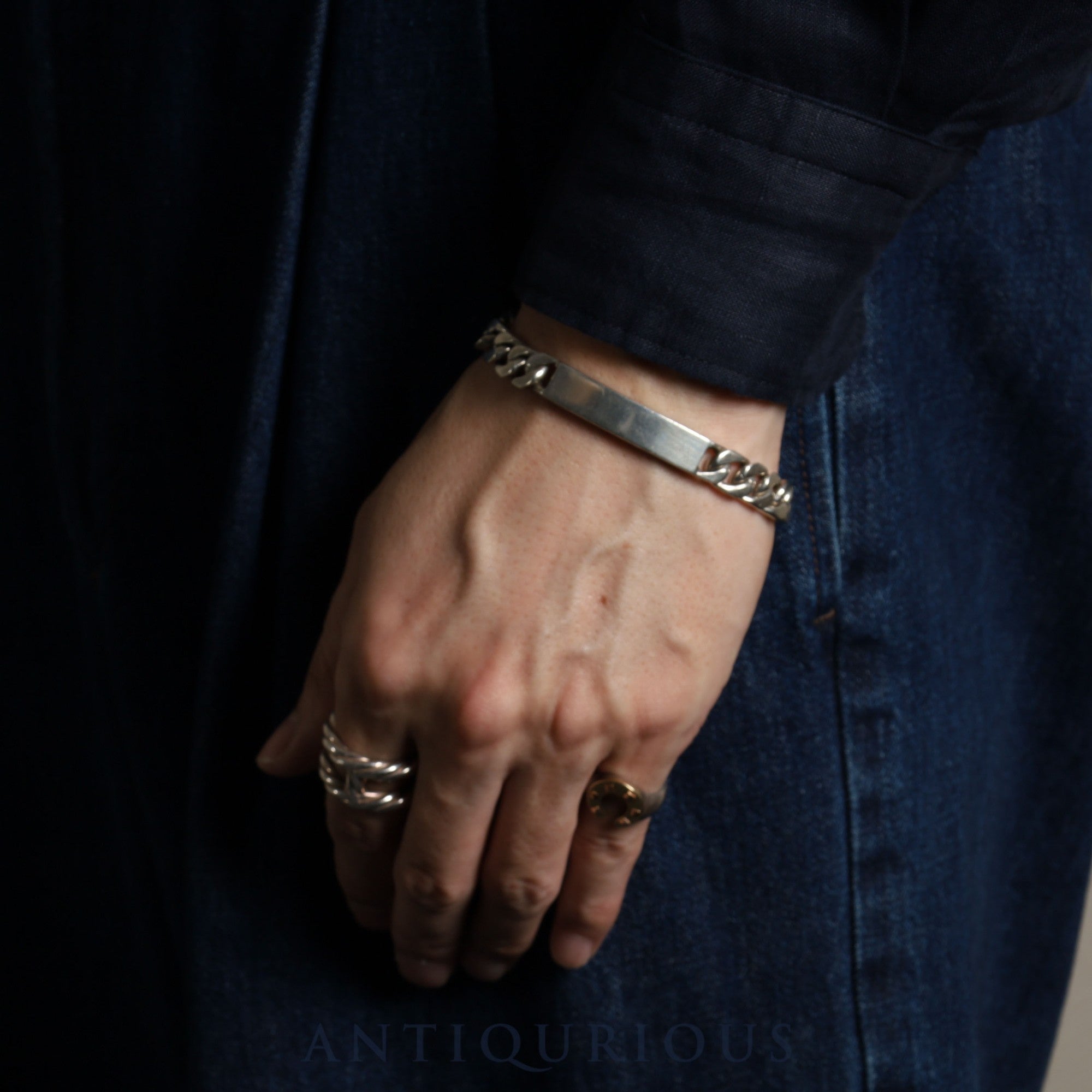 Hermes Bracelet ID Chain Vintage SV800 18 Links Boxed Wrist Circumference Approx. 19cm SV800 Hallmark Crab