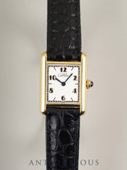 Cartier Must Tank SM 5057001 Quartz Cal. 057 SV925 Leather Strap with Genuine GP Buckle Arabic CC Dial Box Warranty (1996) Overhauled and Finished to Like New